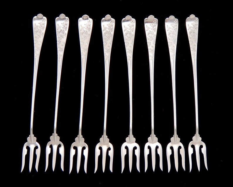 8 Antique 19th Century Sterling Silver Wood /& Hughes CocktailSeafood Forks