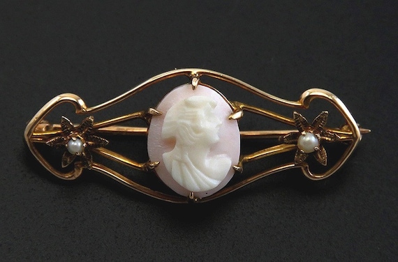 Antique Victorian 10K Yellow Gold Natural Pearl C… - image 1