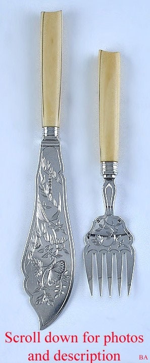Antique Victorian 1858 English Sterling Silver Fish Fork Knife