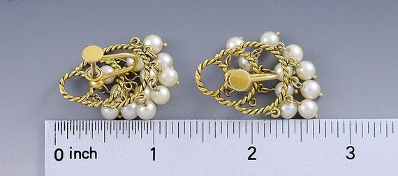 Nice Pair of 14k Gold Rope Form & Dangling Pearl … - image 4