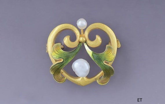 Art Nouveau Antique c1900 Krementz 14K Enameled G… - image 1