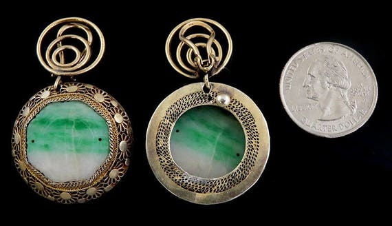 Superb Chinese Carved Jade Silver & 14K Gold Dang… - image 3