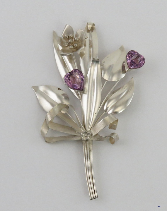 Vintage 1940's or 1950's Sterling Silver Amethyst… - image 1