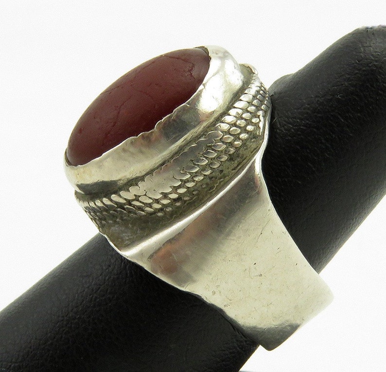 AntiqueVTG Tribal Silver Agate Aqiq Red Stone Ring