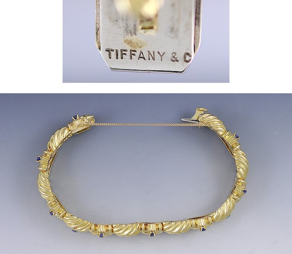 Stunning Tiffany & Co 18k Yellow Gold Sapphire Br… - image 4