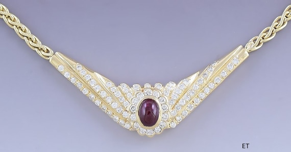 Stunning 14k Gold Ruby Cabochon & ~1.5ct Diamond … - image 1