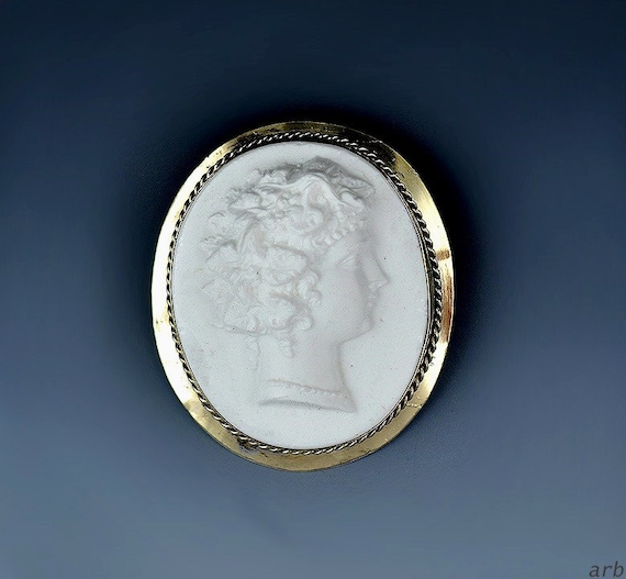 Delightful Antique Victorian Cameo Brooch in a Go… - image 1