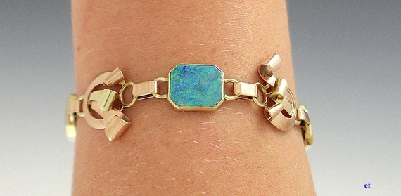 American Retro 14k Rose & Yellow Gold Opal Bracel… - image 1