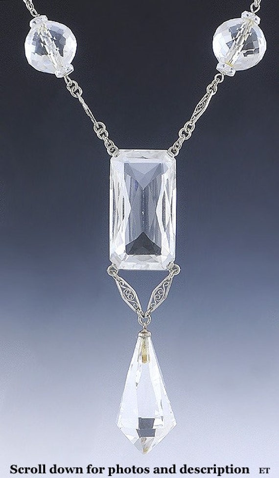 Delightful Quartz Crystal Filigree 14K White Gold 