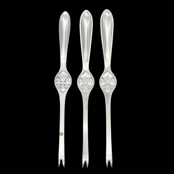 Great Silver Set 3 Danish Lobster Picks Carl M. Cohr c 1930 Fleur De Lis