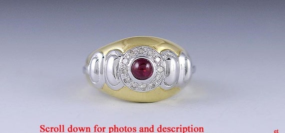 Attractive 18k White/Yellow Gold Cabochon Ruby Di… - image 1