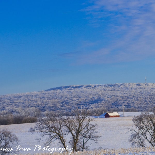 Blue Mounds Winter, captivating Blue Sky Wall Art, blue sky home decor, freezing winter wall art, blue sky painting bedroom wall art,