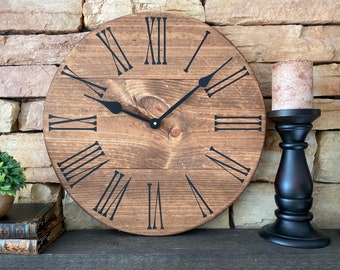 18 inch Farmhouse Clock/Large Wall Clock/Farmhouse Wall Clock/Rustic Wall Clock/Wooden Wall Clock/Farmhouse Kitchen or Living Room Clock