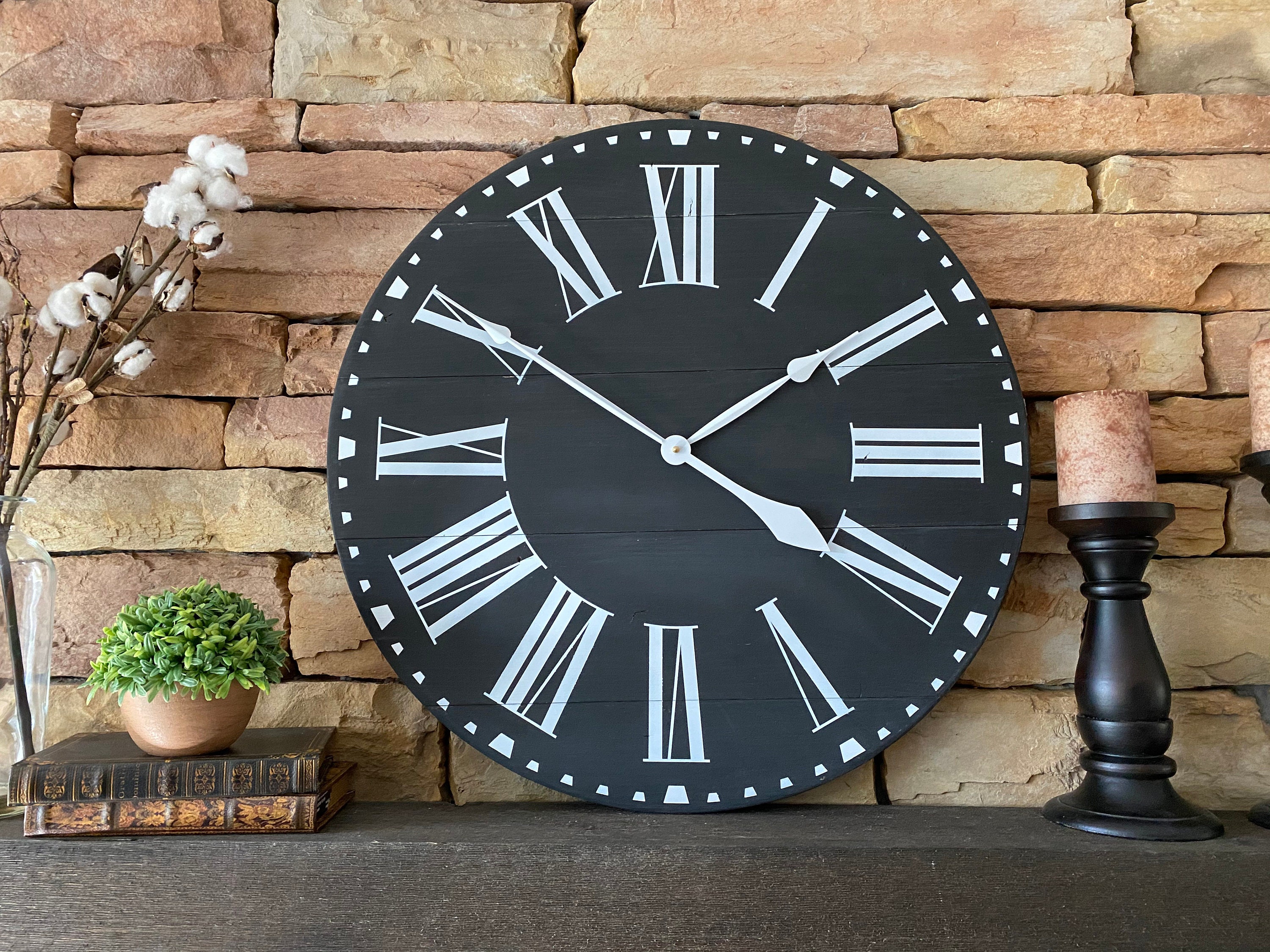 24 black farmhouse clock/ Oversized black clock/Antique wall Etsy