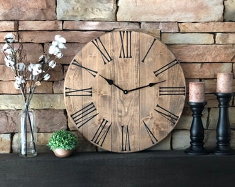 24" Farmhouse Clock, Natural Clock, Oversized Clock, Farmhouse Decor, Large Wall Clock, Mantle Decor, Wedding Gift, Family Gift