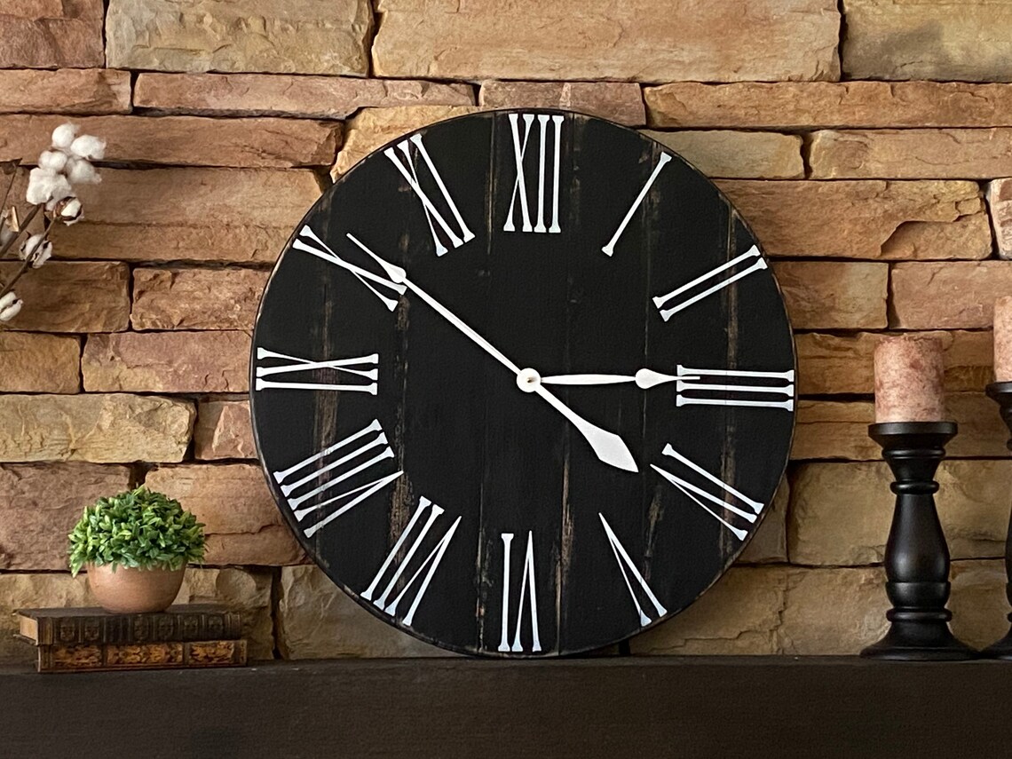 24 Black Handcrafted Clock Farmhouse Clock Large Etsy