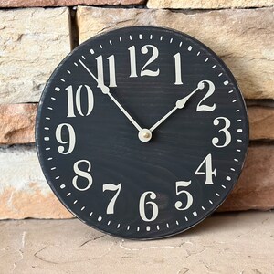 10 inch Black Stained Clock, Petite Clock, Farmhouse Clock, Clock for Small Spaces, Table Top Clock, Farmhouse Decor, Kitchen Clock