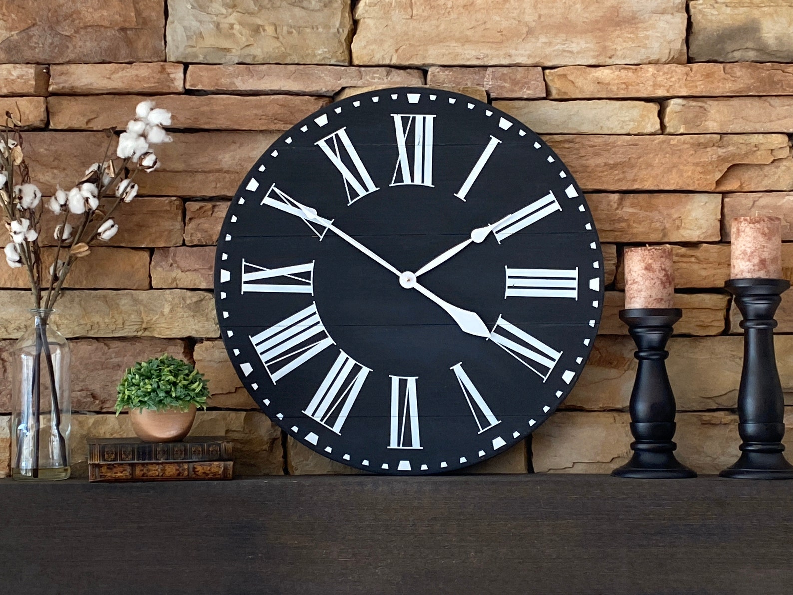 24 Black Farmhouse Clock/ Oversized Black Clock/antique Wall Etsy