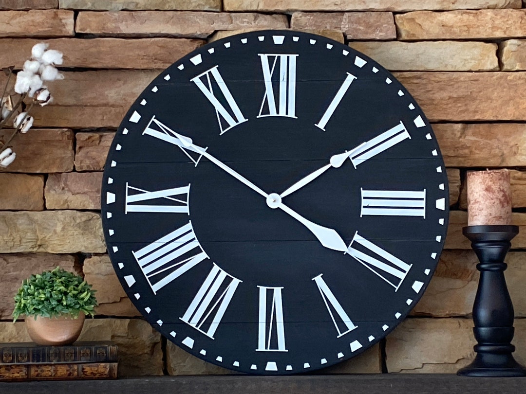 24 Black Farmhouse Clock/ Oversized Black Clock/antique Wall Etsy