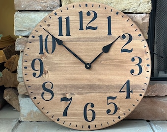 18 inch Clock, Wooden Clock,Farmhouse Decor, Large Wall Clock, Rustic Wall Clock, Clock with Minute Marks, Fireplace Mantle Decor