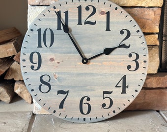 Ready to Ship, 18 inch Clock, Classic Gray Clock, Large Wall Clock, Rustic Wall Clock, Clock with Minute Marks, Fireplace Mantle Decor