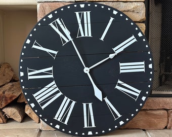 24” Black Farmhouse Clock, Oversized Black Clock, Antique wall clock, Rustic Wall Clock, Rustic Wall Decor, Farmhouse Clock, Oversized Clock