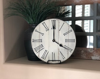 12 inch Clock, Small Wood Clock, Rustic Clock, Farmhouse Clock, Kitchen Wall Decor, Clocks for Wall, Desk top Clock/ Farmhouse Style Clock
