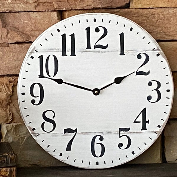 White 14 inch farmhouse clock/ Rustic clock/ Vintage white wood clock