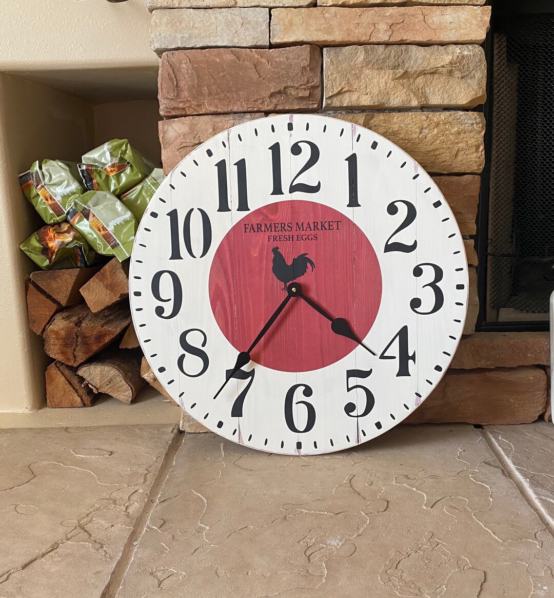 20 Inch Farmhouse Kitchen Clock Rooster Clock Barnyard Red Etsy