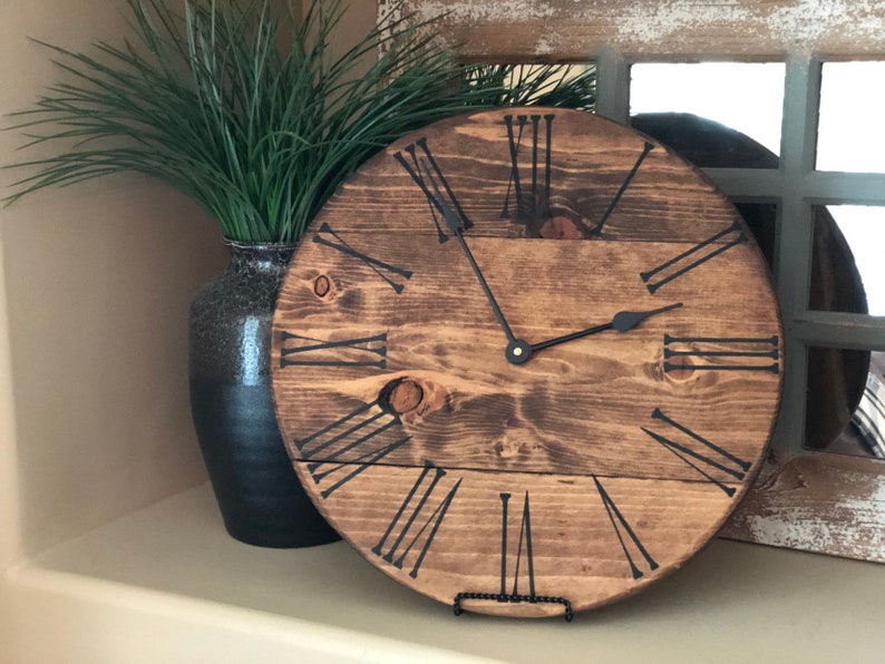 16 Inch Farmhouse Clock Rustic Clock Wall Hanging Kitchen Etsy