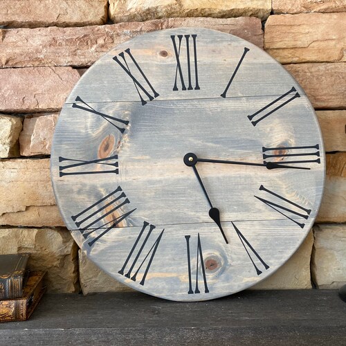Classic Grey Farmhouse Clock rustic Clock Wall Hanging Etsy