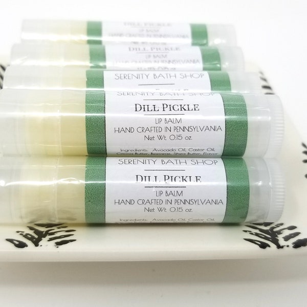 Dill Pickle Lip Balm, cruelty free balm, fun lip balm, moisturizing lip balm, stocking stuffer, lip care, beeswax lip balm, novelty gag gift