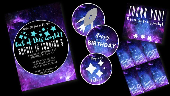 Galaxy Themed Party Supplies Galaxy Party Invitation Galaxy Etsy - roblox world pwcom