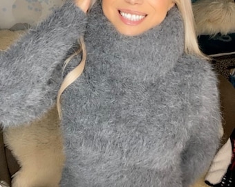 Gray Angora 200cm/80 inch Turtleneck Sweater