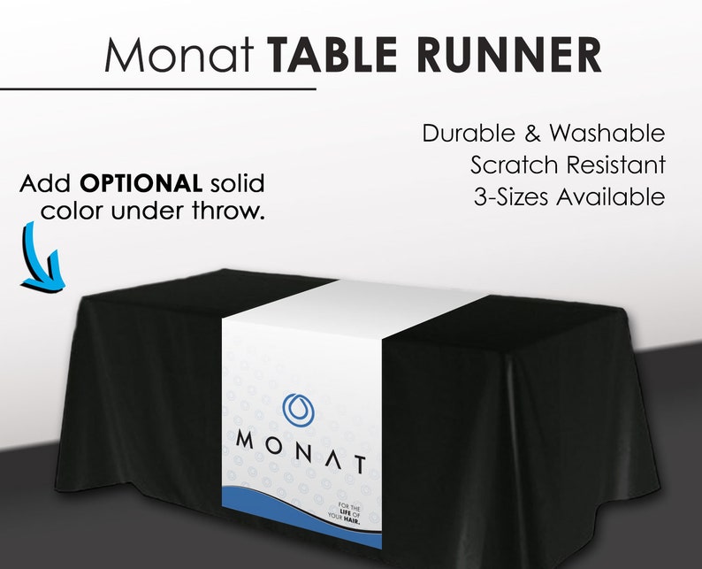3 Sizes Available For The Life Of Your Hair White with Blue /& Black Design PRINTED and SHIPPED directly to YOU! Monat Table Runner