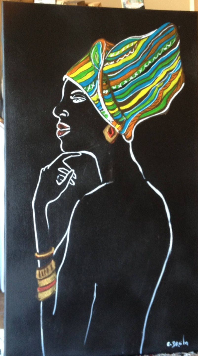 Femme Afrique avec Sa Coiffe Coloree