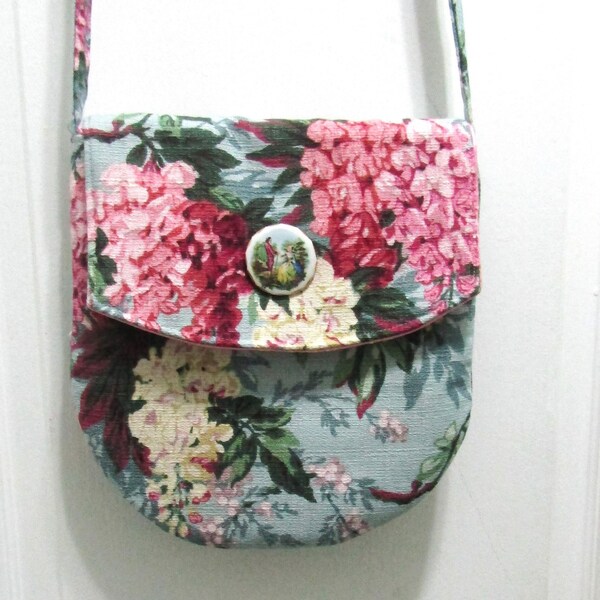 Vintage Bark Cloth Bag "Lilacs in Bloom"