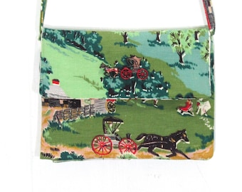 Vintage Rindenstofftasche „Pferd und Buggy“