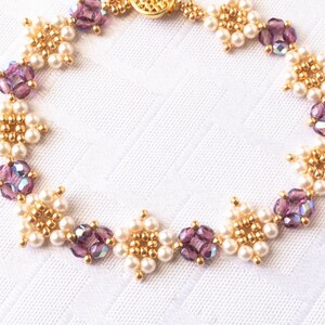 White and Amethyst Pearl Bead Bracelet, Bead Woven Bracelet