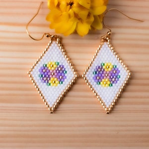 Seed Bead Earrings, Geometric Earrings, Hand Woven Earrings, Flower Earrings