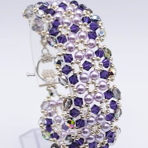 Purple Bead Bracelet, Hand Woven Bead Bracelet, Swarovski Bead Bracelet, Floral Bead Bracelet