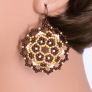 Mandala Bead Earrings, Bronze Bead Earrings, Seed Bead Earrings, Circular Bead Earrings
