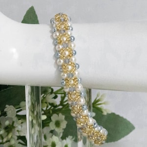 Bead Woven Bracelet, Hugs and Kisses Bracelet, Pearl Bracelet, Handmade Bracelet