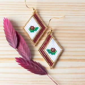 Seed Bead Earrings, Floral Earrings, Hand Woven Earrings, Brick Stitch Earrings