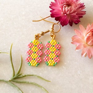 Seed Bead Earrings, Flower Earrings, Floral Earrings, Woven Earrings