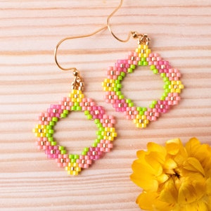 Floral Wreath Seed Bead Earrings, Hand Woven Earrings, Flower Earrings