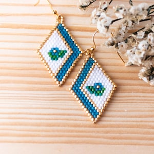 Seed Bead Earrings, Floral Earrings, Hand Woven Earrings, Brick Stitch Earrings
