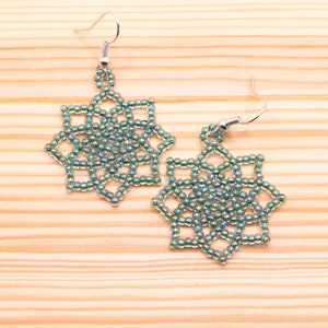 Turquoise Circular Bead Earrings, Mandala Bead Earrings, Seed Bead Earrings, Boho Earrings