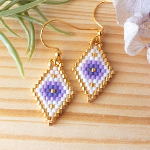 Seed Bead Earrings, Diamond Shape Earrings, Floral Earrings, Hand Woven Earrings