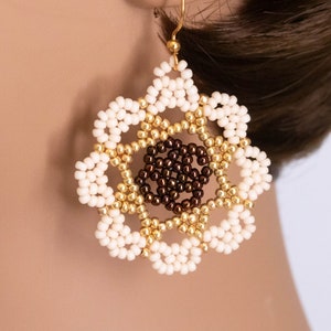 Mandala Bead Earrings, Seed Bead Earrings,  Bronze Bead Earrings, Circular Bead Earrings, Floral Bead Earrings